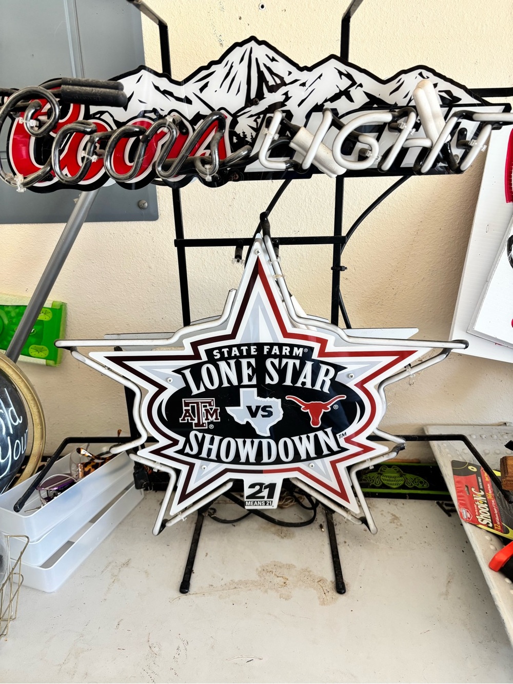 BROKEN FOR PARTS Coors Light Lone Star Showdown Neon Sign - Texas A&M vs UT